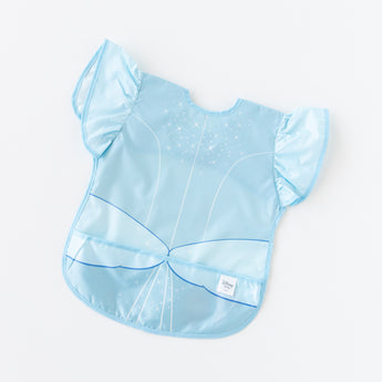 Bumkins Ruffle Apron Bib: Cinderella lays flat on a white background.