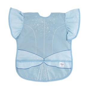Bumkins Ruffle Apron Bib: Cinderella is a waterproof bib with a blue princess dress design, ruffle sleeves, and front pocket.