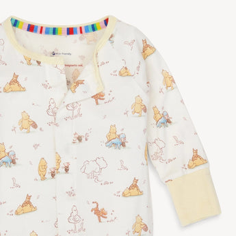 Magnetic Mes Magnetic, Coverall Moments w/Friends features a Winnie the Pooh pattern on eco-friendly TENCEL™ modal.