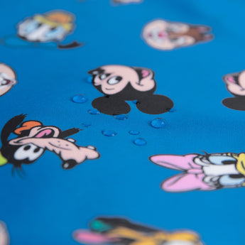 Close-up of water droplets on Bumkins Wet/Dry Bag: Mickey & Friends Forever.