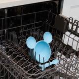 Bumkins Silicone First Feeding Set: Mickey Mouse Light Blue sits in the top rack of an open dishwasher.