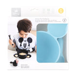 Bumkins Silicone First Feeding Set: Mickey Mouse Light Blue is shown in a white packaging box, with a clear window partially showing the bowl.