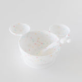Bumkins Silicone First Feeding Set: Mickey Mouse Vanilla Sprinkle rests on a white background.