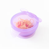 Bumkins Silicone First Feeding Set: Purple Jelly holds spaghetti and tomatoes on a white background.