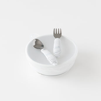 Bumkins Grip Bowl Essential 4-Piece Mealtime Set: Marble rests on a white background.