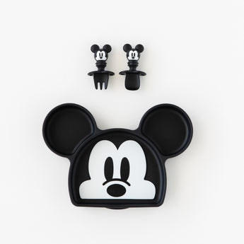 Bumkins Grip Dish Essential Infant 3-Piece Mealtime Set: Disney Mickey Mouse is neatly arranged on a white background.