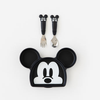 Bumkins Grip Dish Essential 3-Piece Mealtime Set: Disney Mickey Mouse is neatly arranged on a white background.