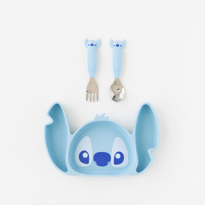 Bumkins Grip Dish Essential 3-Piece Mealtime Set: Disney Stitch is neatly arranged on a white background.