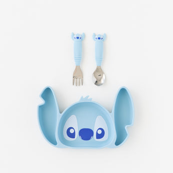 Bumkins Grip Dish Essential 3-Piece Mealtime Set: Disney Stitch is neatly arranged on a white background.