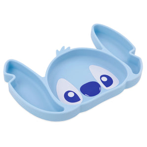 Bumkins Silicone Grip Dish: Stitch is a blue Stitch face-shaped silicone dish with 3 sections and suction base.