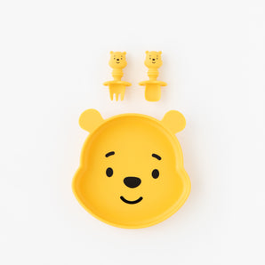 Bumkins Grip Dish Essential Infant 3-Piece Mealtime Set: Disney Winnie the Pooh is neatly arranged on a white background.