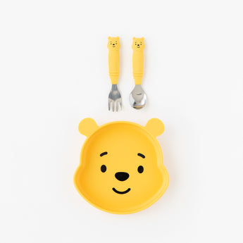 Bumkins Grip Dish Essential 3-Piece Mealtime Set: Disney Winnie the Pooh is neatly arranged on a white background.