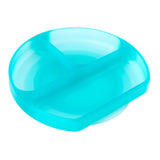 Bumkins Silicone Grip Dish: Blue Jelly in blue transparent LFGB-grade silicone, features 3 sections and a suction grip for easy handling.