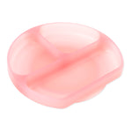 Bumkins Silicone Grip Dish: Pink Jelly is round with three sections, made of LFGB silicone, and has a suction base.