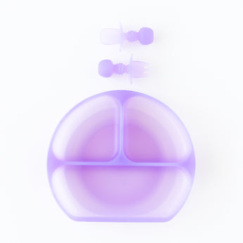 Bumkins Grip Dish Essential Infant 3-Piece Mealtime Set: Purple Jelly is displayed on a white background.
