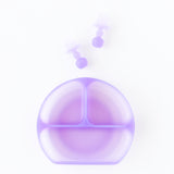 Bumkins Grip Dish Essential Infant 3-Piece Mealtime Set: Purple Jelly is neatly arranged on a white background.
