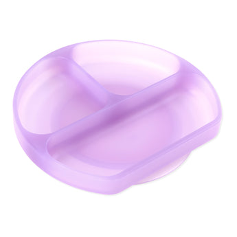 Bumkins Silicone Grip Dish: Purple Jelly is made of LFGB-grade silicone and has 3 compartments for perfectly separated servings.