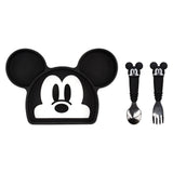 Bumkins Grip Dish Essential 3-Piece Mealtime Set: Disney Mickey Mouse includes a Mickey-shaped silicone plate and two matching utensils.