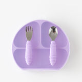 Bumkins Grip Dish Essential Toddler 4-Piece Mealtime Set: Lavender is displayed on a white background.