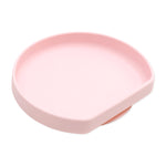 Bumkins Silicone Grip Plate: Pink is a round, light pink plate made of food-safe silicone with a suction bottom.