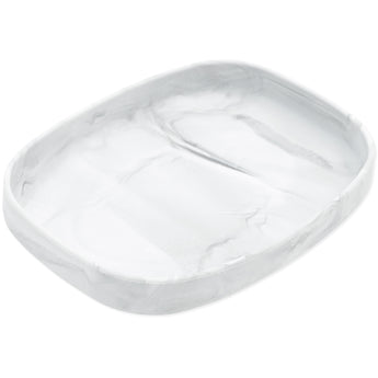 Bumkins Silicone Grip Tray: Marble is a rectangular dish with a white marbled pattern and strong suction base for stability.