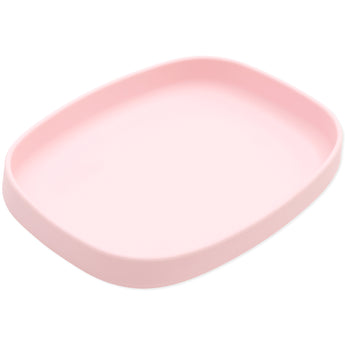 Bumkins Silicone Grip Tray: Pink is a food-safe dish with rounded edges, shallow depth, and secure suction base.