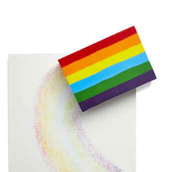 Create vibrant rainbow designs easily on white paper using Hotaling Imports 6-color Rainbow Block Crayon.