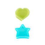 Bumkins Silicone Little Dipper Combo 2 Pack: Aqua Jelly features green heart and blue star silicone cups, perfect for purees and sauces.