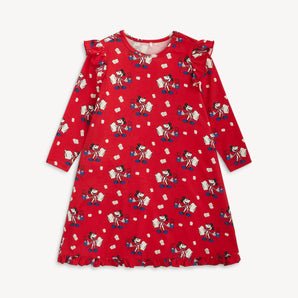 Magnetic Me, Nightgown Red Cocoa Club: red long sleeve nightgown with ruffle hem & shoulder detail and bedtime Mickey Mouse design.