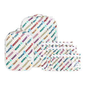 Bumkins’ Disney Mickey & Friends set includes 2 packing cubes and 3 clear travel bags—ideal for fun, organized trips.
