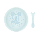 Bumkins Silicone Plate + Spoon Set: Disney Mickey Mouse includes a blue plate with a Mickey Mouse illustration and a matching spoon.