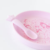 Close-up of Bumkins Silicone Plate + Spoon Set: Disney Princess on a white background.