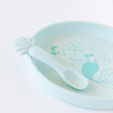 Close-up of Bumkins Silicone Plate + Spoon Set: Disney Princess Ariel on a white background.