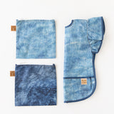 Bumkins Snack In Style 3-Piece Set: Denim On Denim lays neatly arranged on a white background.
