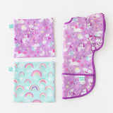 Bumkins Snack In Style 3-Piece Set: Unicorns and Rainbows is neatly arranged on a white background.