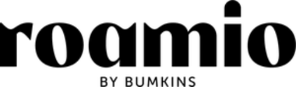 Logo of roamio by Bumkins with black text on a white background