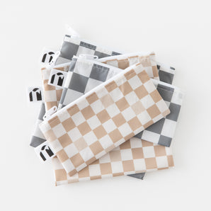 Roamio by Bumkins Reusable Snack Bag 4 Pack: Double Check is stacked on a white background.