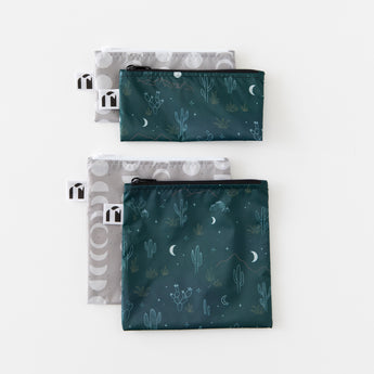 Roamio by Bumkins Reusable Snack Bag 4 Pack: Desert Night is neatly arranged on a white background.