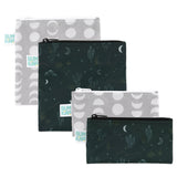 Bumkins Reusable Snack Bag 4 Pack: Desert Night—black and gray bags with cactus and moon patterns, shown overlapping.