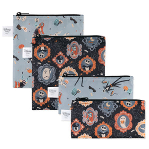Bumkins Reusable Snack Bag 4 Pack: Disney Everyday Is Halloween in blue, black & orange, featuring Nightmare Before Christmas prints.