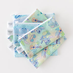Bumkins Snack Bag 4 Pack: Stitch Star-ring Up Trouble lays stacked on a white background.