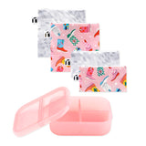 Bumkins Lunchbox Legends 6-Piece Set: Disco Pink Jelly includes 4 zippered waterproof pouches and a silicone bento box with lid.