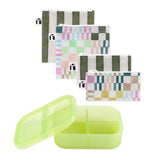 Bumkins Lunchbox Legends 6-Piece Set: Motley Green Jelly includes 4 zippered waterproof pouches and a silicone bento box with lid.