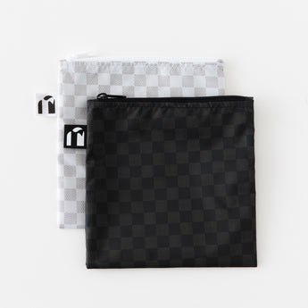 Roamio by Bumkins Reusable Snack Bag, Large 2 Pack: Rich & Boujee lays overlapped on a white background.