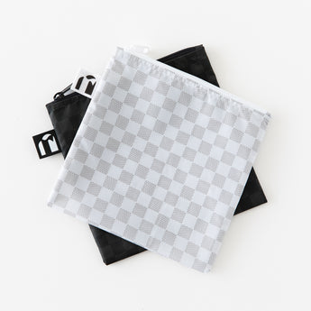 Roamio by Bumkins Reusable Snack Bag, Large 2 Pack: Rich & Boujee lays stacked on a white background.