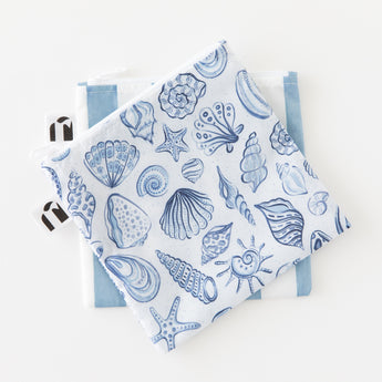 Roamio by Bumkins Reusable Snack Bag, Large 2 Pack: Coastal lays stacked on a white background.