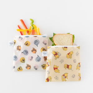 Bumkins Snack Bag 4 Pack features Disney Pooh Bear + Friends, perfect for holding veggie sticks and sandwiches.