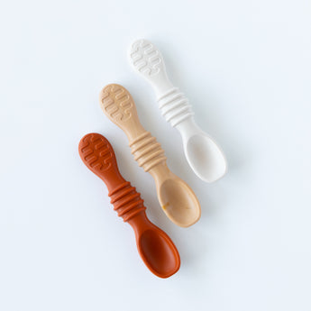 Bumkins Silicone Dipping Spoons 3 Pack: Rocky Road is neatly arranged on a white background.