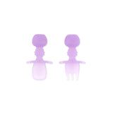 Bumkins Silicone Chewtensils®: Purple Jelly includes a spoon and fork made of food safe silicone, ideal for baby-led weaning.