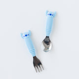 Bumkins Spoon + Fork: Stitch lays on a white background, slightly askew.